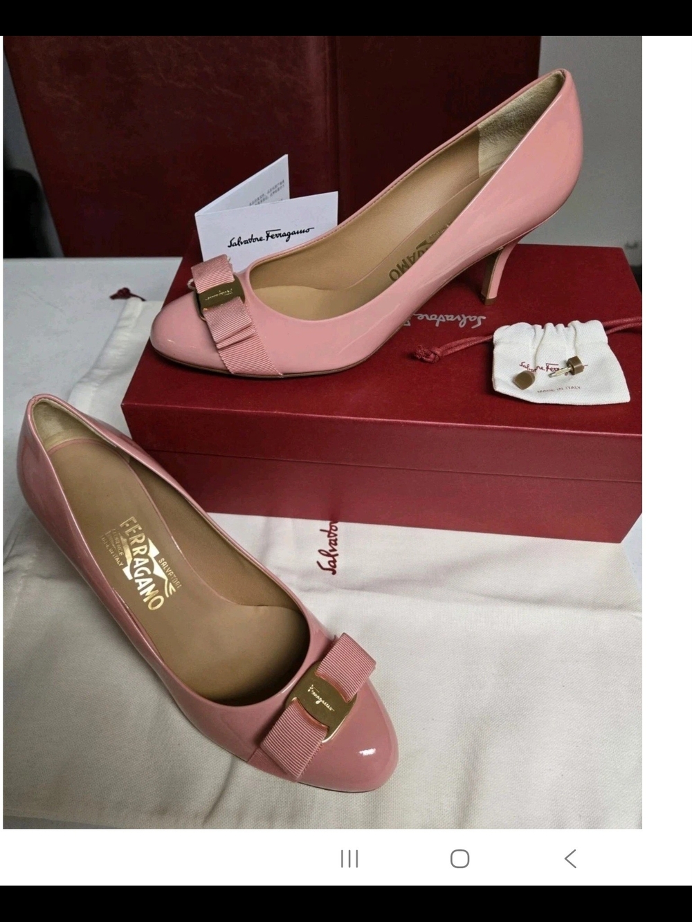 SalvatoFerragamo Carla 70 Blush Pink Bow-Detail Patent Leather Pumps Size 9C NWB